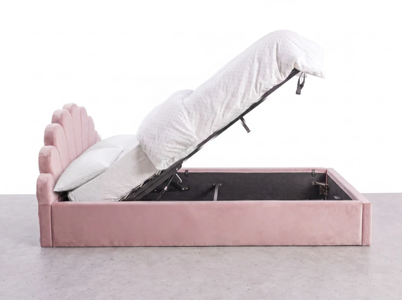 Čalúnená detská posteľ s úložným priestorom 120x200 s roštom, Ružový Velvet Kids Line 3 Mušle