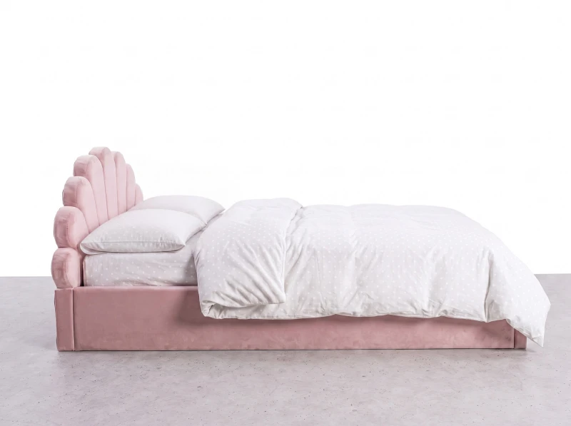 Čalúnená detská posteľ s úložným priestorom 120x200 s roštom, Ružový Velvet Kids Line 3 Mušle