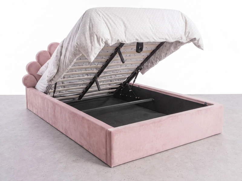 Čalúnená detská posteľ s úložným priestorom 120x200 s roštom, Ružový Velvet Kids Line 3 Mušle