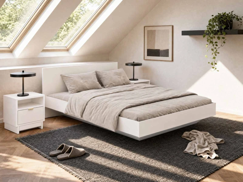 Levitujúca posteľ s úložným priestorom 120x200 z nábytkovej dosky, biely DM2