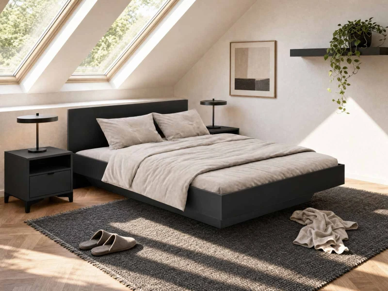 Levitujúca posteľ s úložným priestorom 160x200 z nábytkovej dosky, čierna DM2