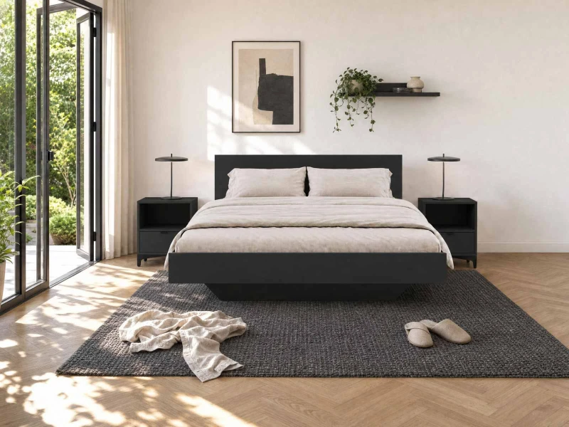 Levitujúca posteľ s úložným priestorom 180x200 z nábytkovej dosky, čierna DM2