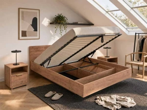 Levitujúca posteľ s úložným priestorom 120x200 z nábytkovej dosky, dub craft DM2