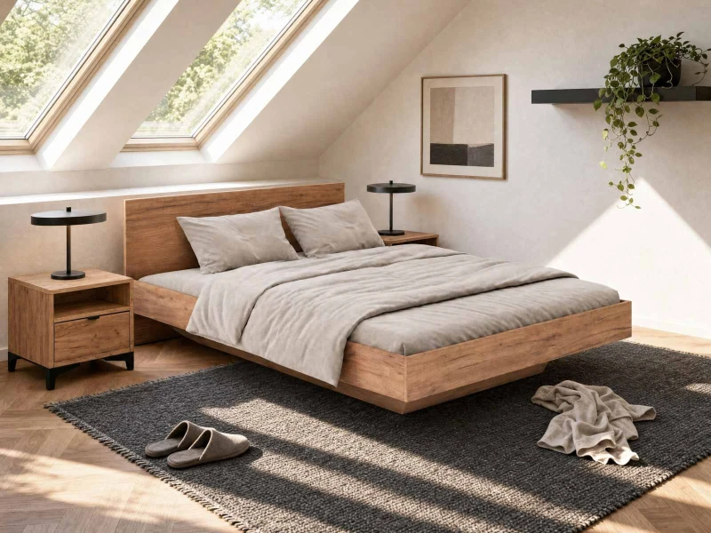 Levitujúca posteľ s úložným priestorom 160x200 z nábytkovej dosky, dub craft DM2
