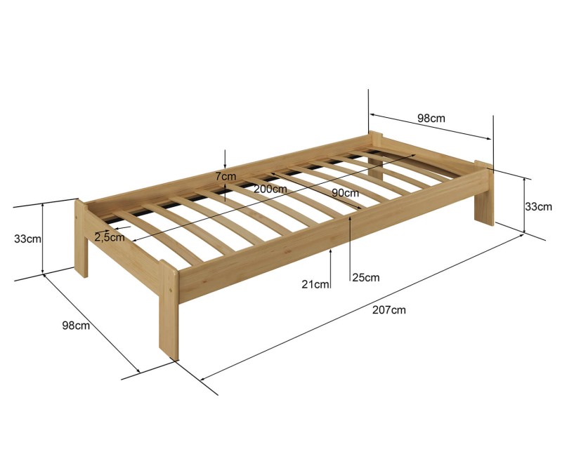 Posteľ borovica Adéla 90x200cm masív biela
