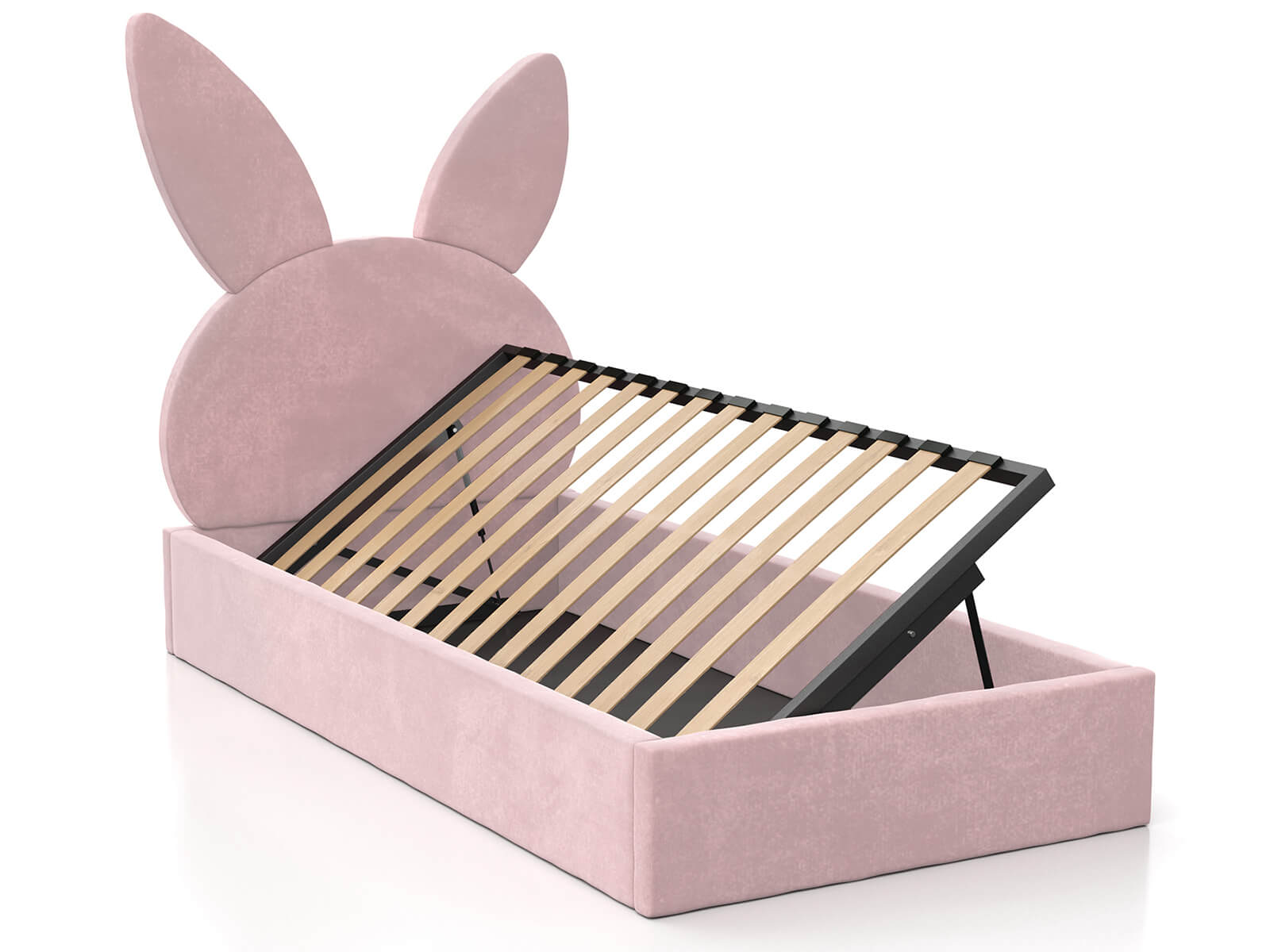 Čalúnená detská posteľ s úložným priestorom 90x200 s roštom, Ružový  Velvet Kids Line 2 Králik
