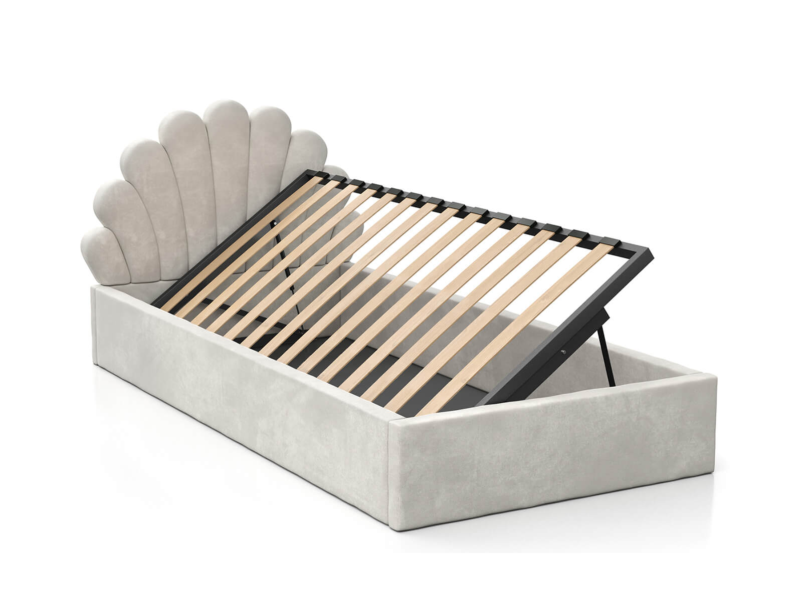 Čalúnená detská posteľ s úložným priestorom 90x200 s roštom, Šedá Velvet Kids Line 3 Mušle