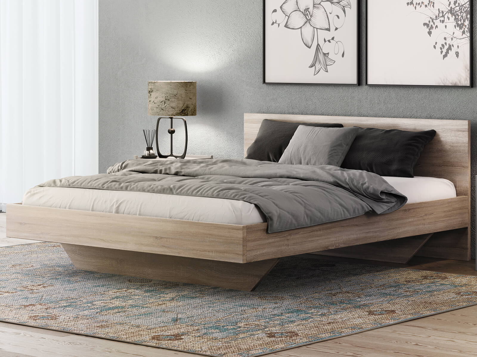 Levitujúca posteľ 160x200 z nábytkovej dosky, dub sonoma DM2
