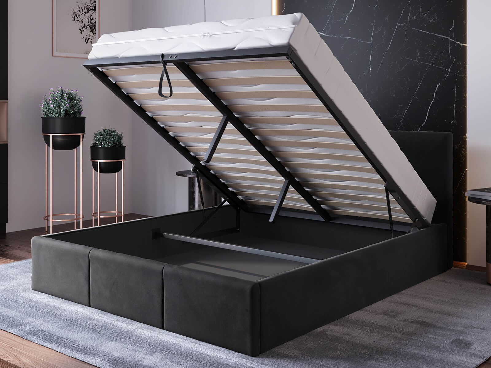 Čalúnená posteľ s úložným priestorom 140x200 TOP Line 7 Čierna Velvet