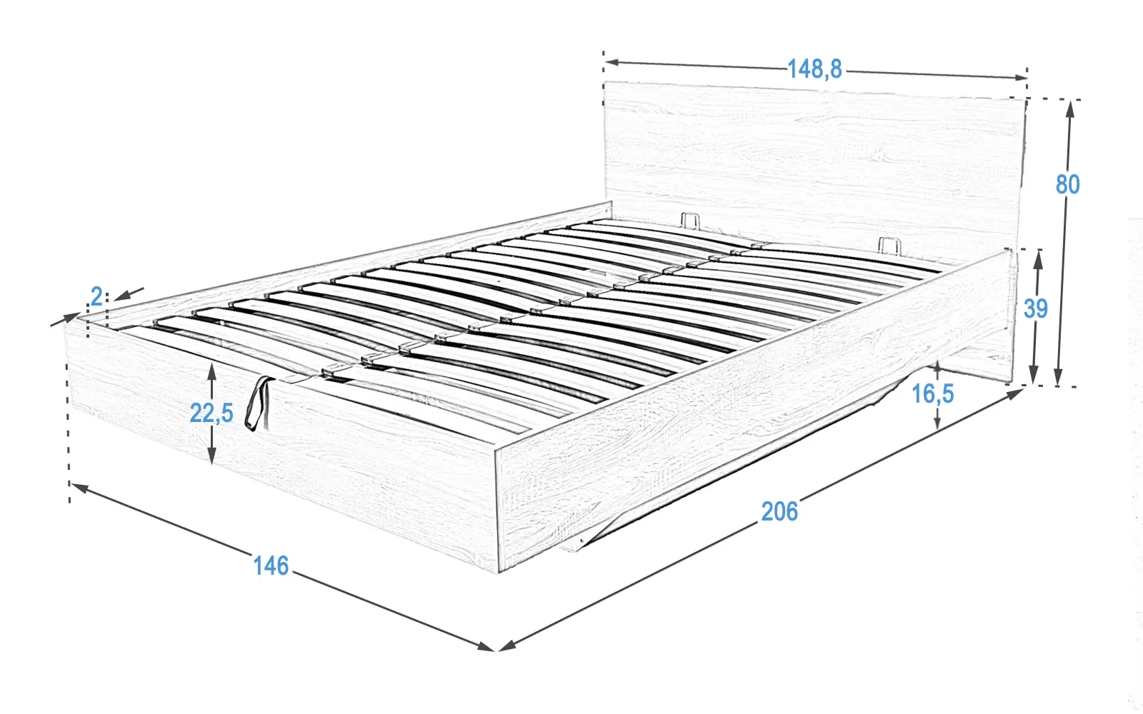 Levitujúca posteľ DM2 140x200 s vyklápacím roštem dub sonoma