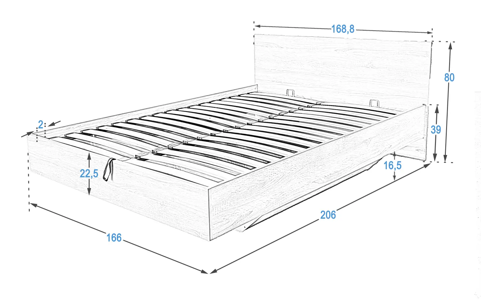 Levitujúca posteľ DM2 160x200 s vyklápacím roštem dub sonoma