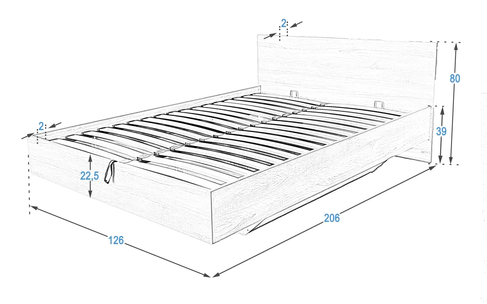 Levitujúca posteľ DM2 120x200 s vyklápacím roštem biela