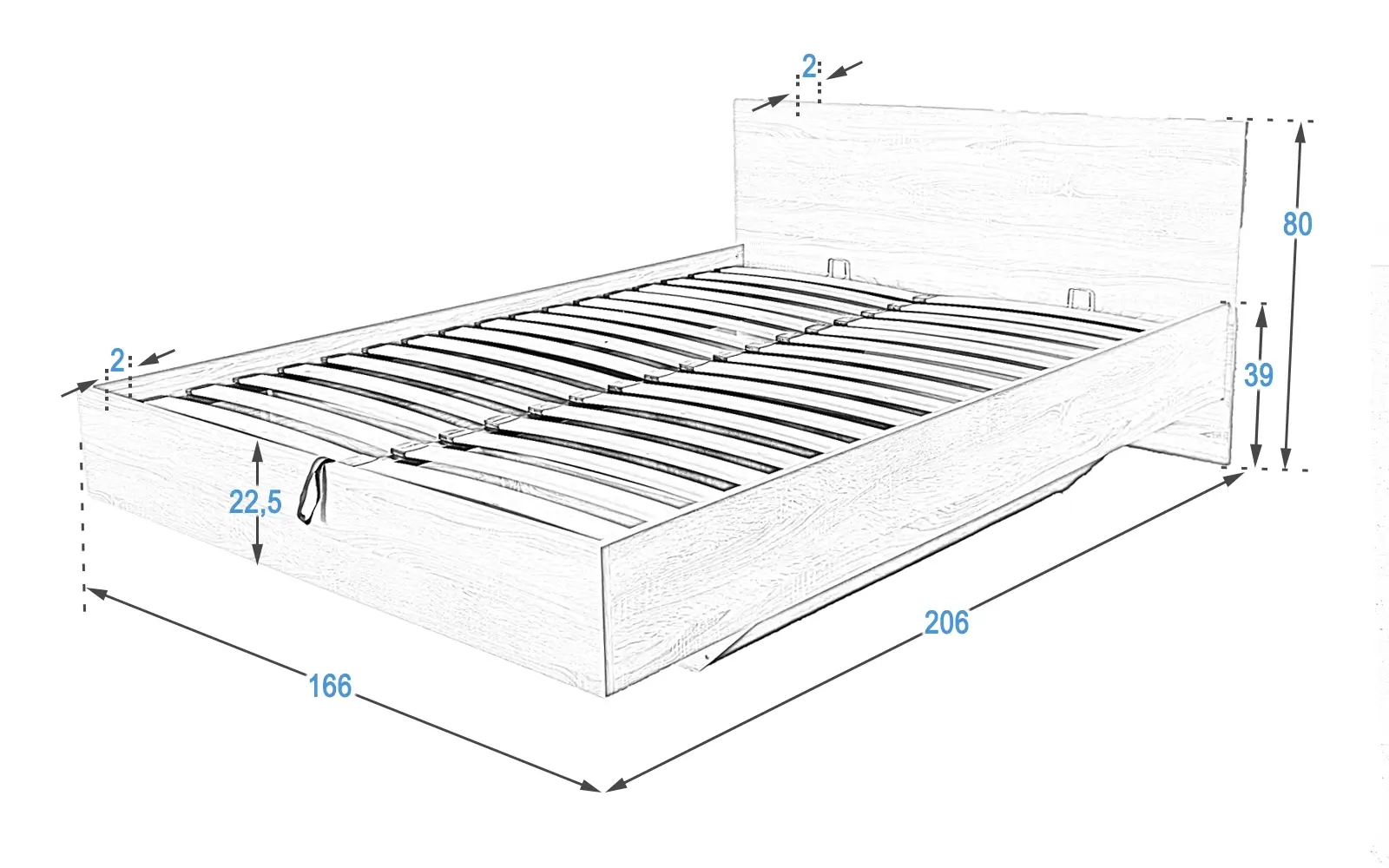 Levitujúca posteľ DM2 160x200 s vyklápacím roštem biela